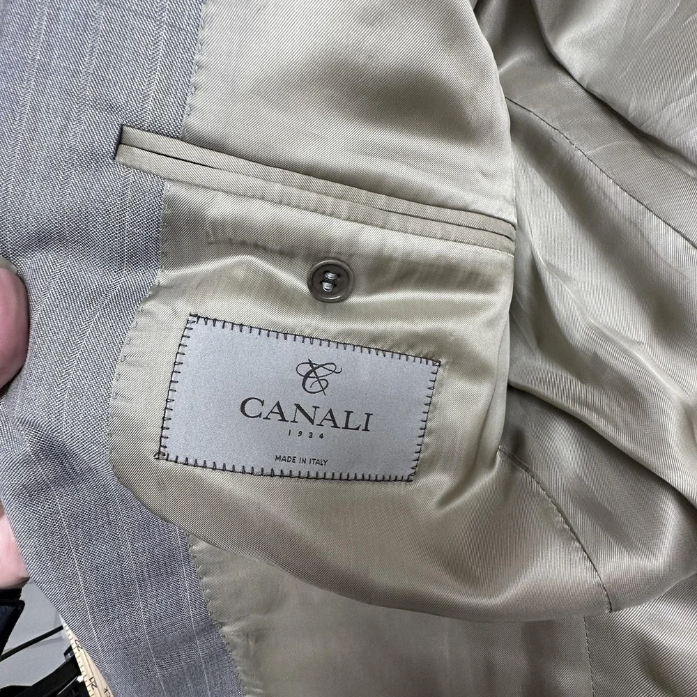 Canali Suit Mens EU 50 34x30 Gray Wool Striped 2 Piece Jacket Pants Made Italy
